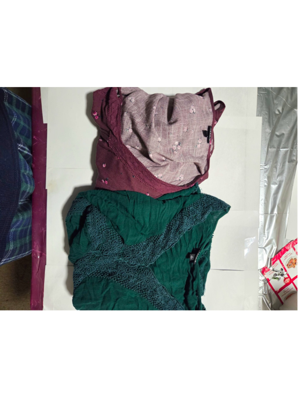 Lot of 2 Torrid Size 4 Womens Blouses Green Lace & Burgundy Floral Peasant Tops